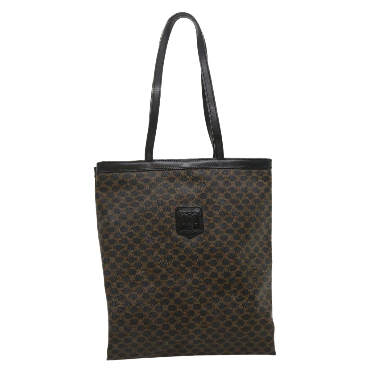 CELINE Macadam Canvas Tote Bag PVC Leather Black Brown Auth ar6808