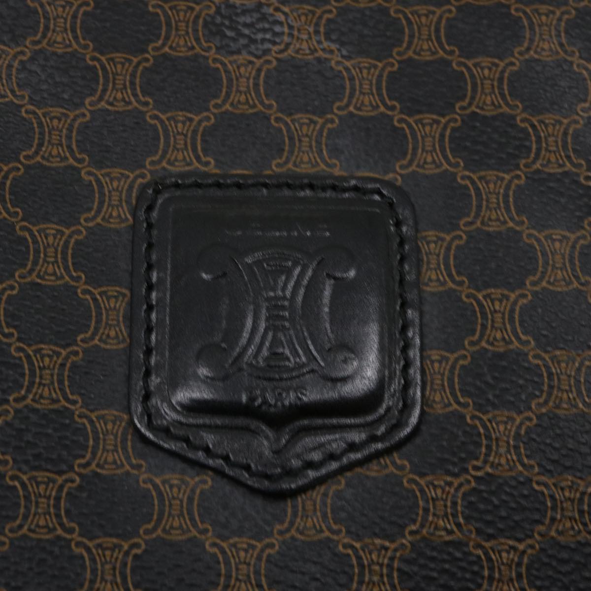 CELINE Macadam Canvas Tote Bag PVC Leather Black Brown Auth ar6808