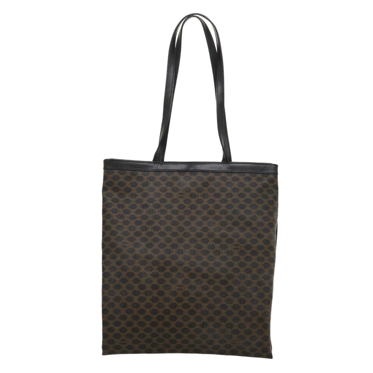 CELINE Macadam Canvas Tote Bag PVC Leather Black Brown Auth ar6808 - 0