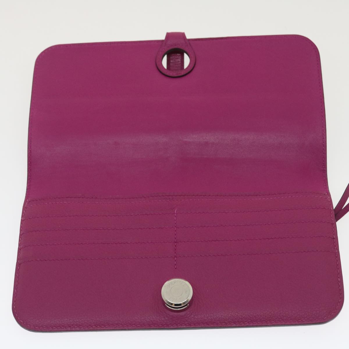 HERMES Dogon Wallet Leather Wine Red Auth ar6841