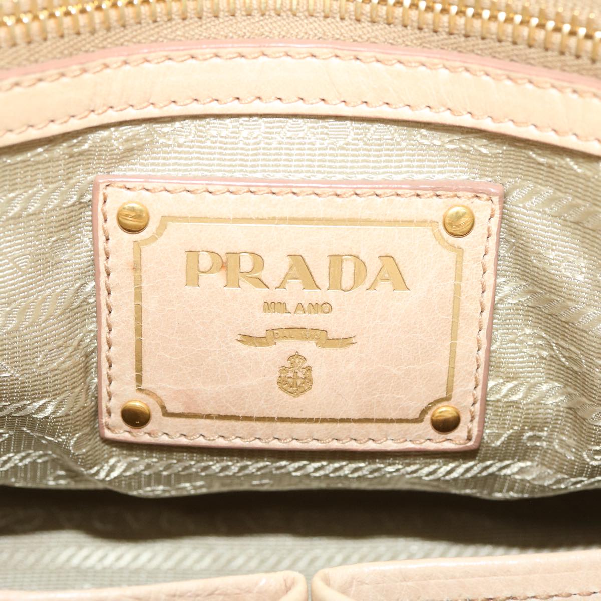 PRADA Hand Bag Leather Beige Auth ar7000