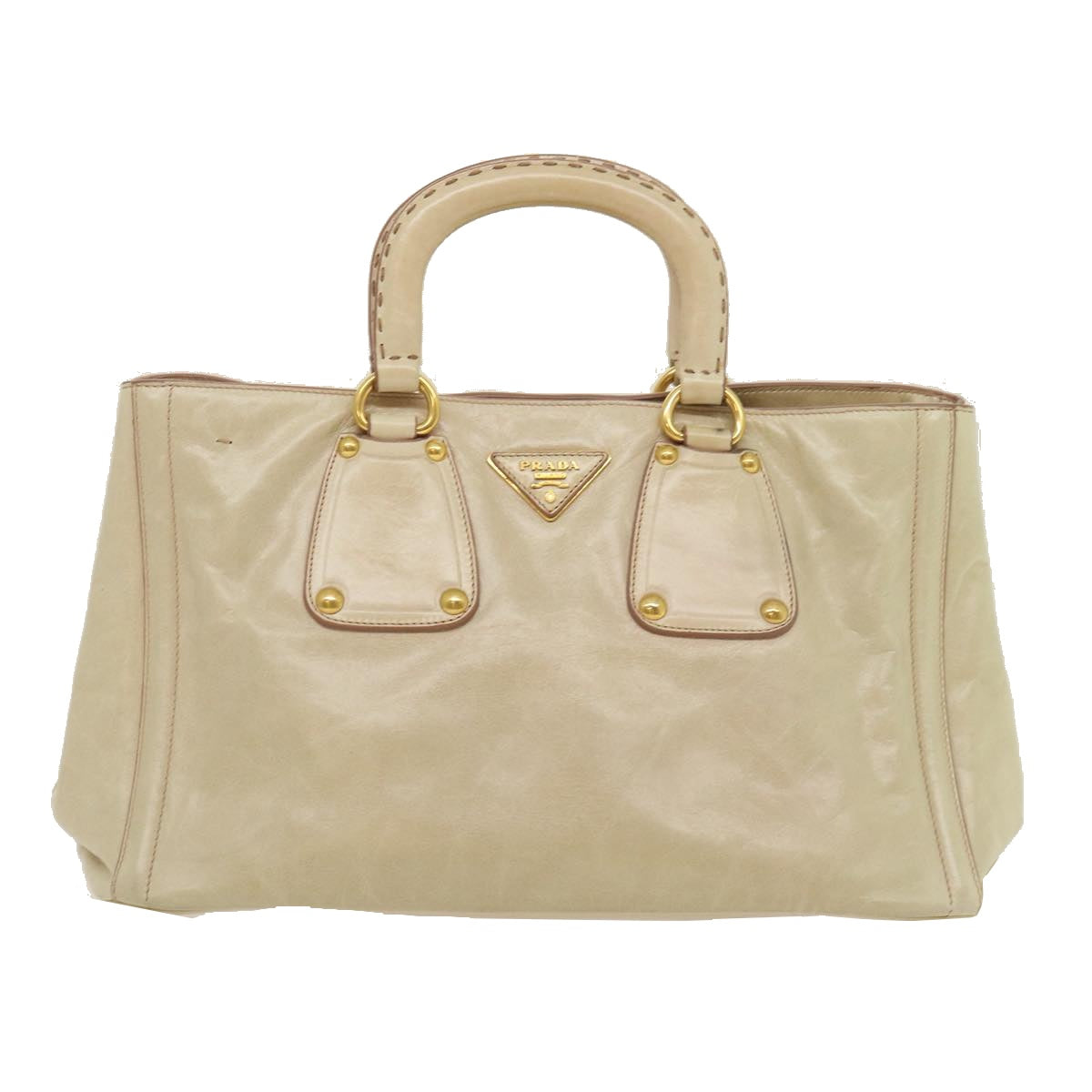 PRADA Hand Bag Leather Beige Auth ar7000