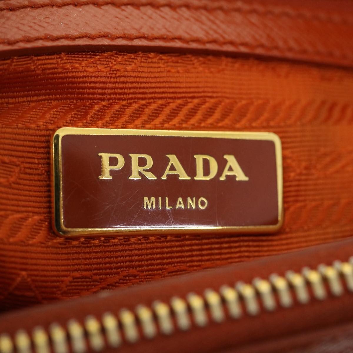 PRADA Hand Bag Safiano Leather 2way Orange Auth ar7087
