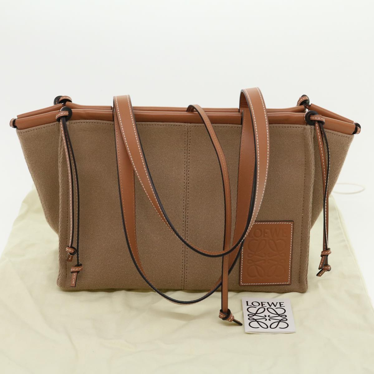 LOEWE Cushion tote Tote Bag Canvas Leather Brown Auth ar7133A