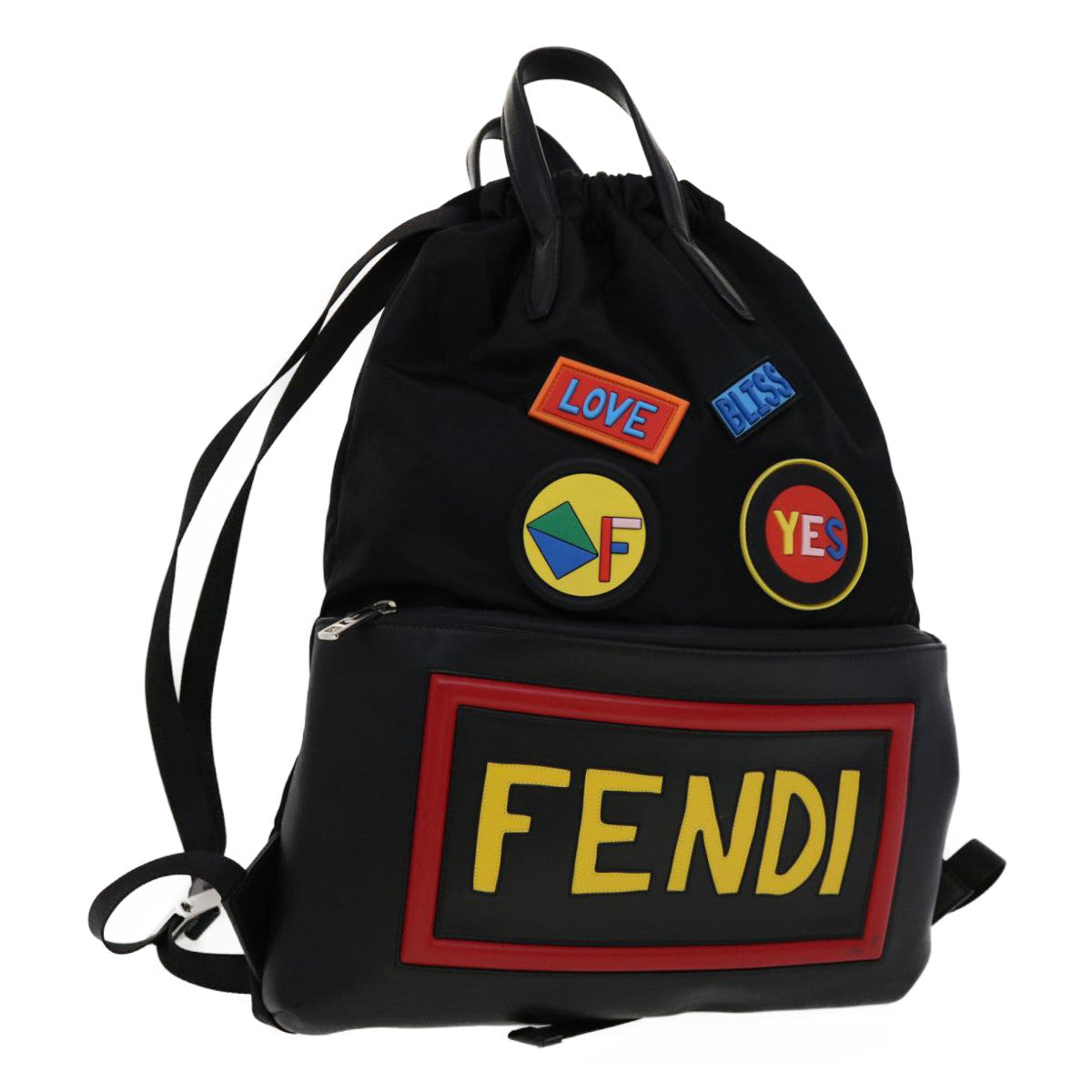 FENDI Backpack Nylon Leather Black Multicolor Auth ar7157A
