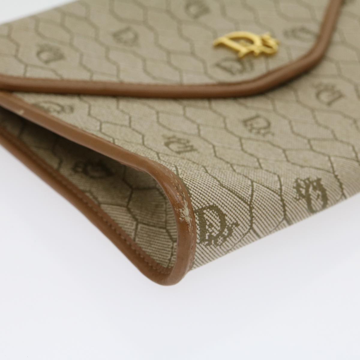 Christian Dior Honeycomb Chain Shoulder Bag PVC Leather Beige Auth ar7196