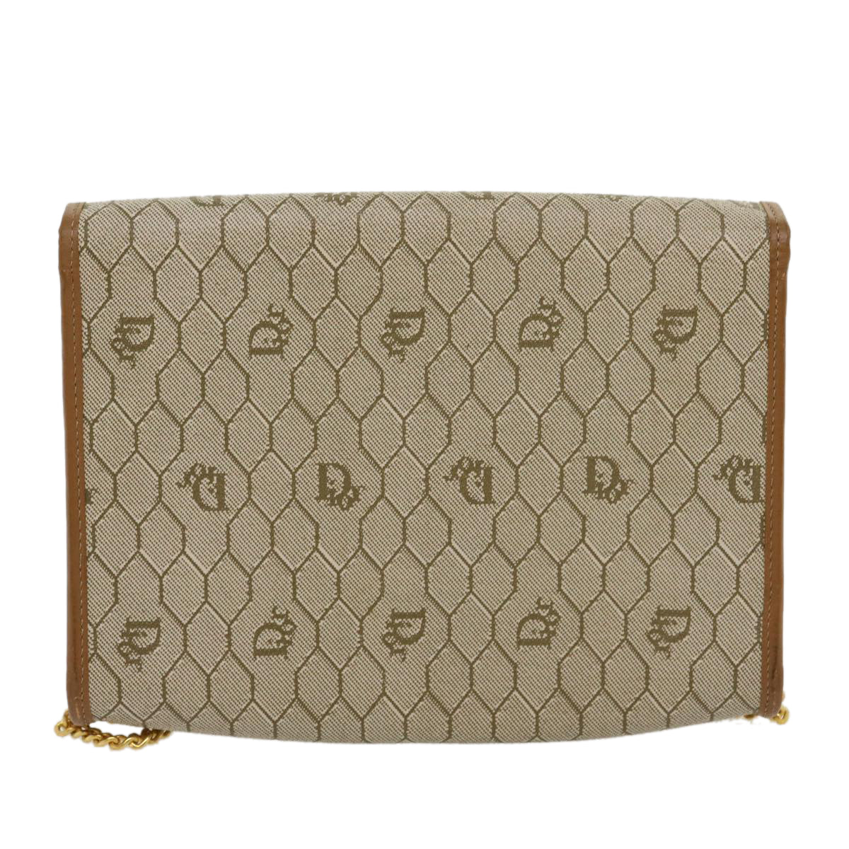Christian Dior Honeycomb Chain Shoulder Bag PVC Leather Beige Auth ar7196