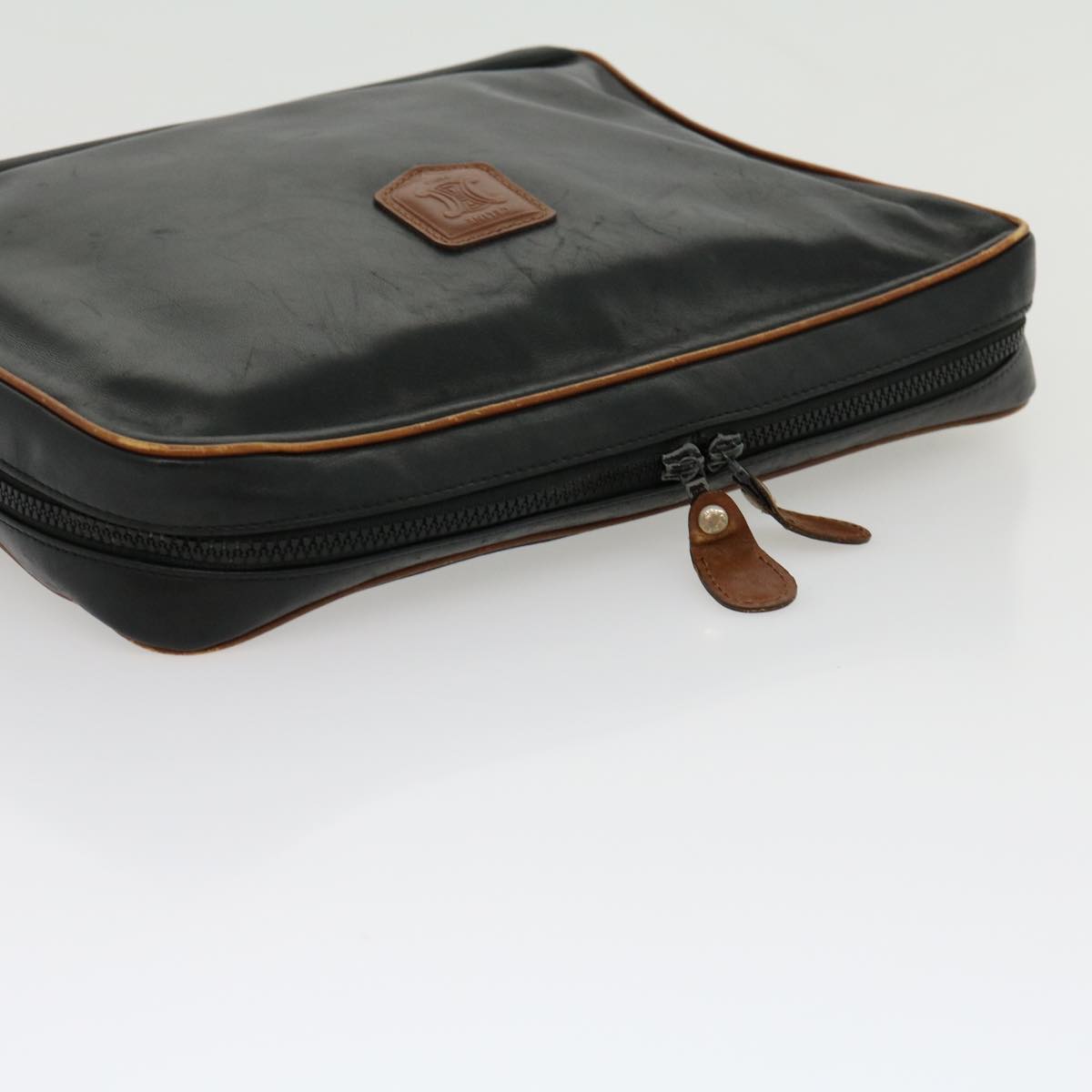 CELINE Clutch Bag Leather Black Auth ar7220