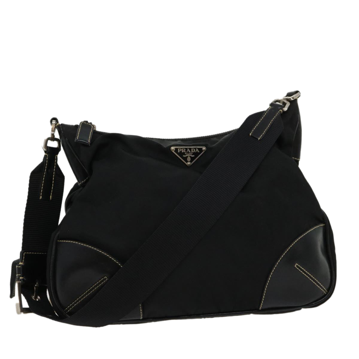 PRADA Shoulder Bag Nylon Leather Black Auth ar7324