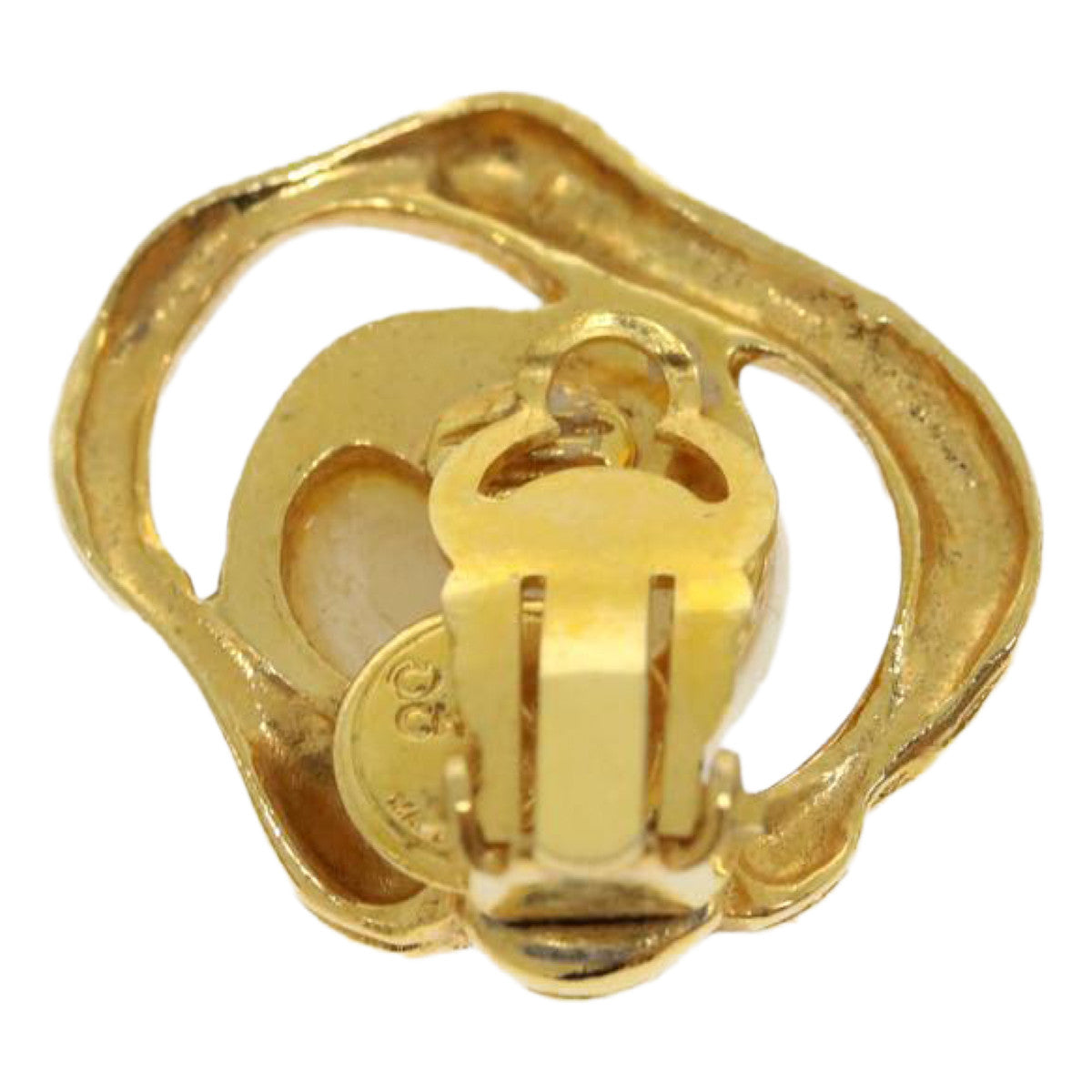 CHANEL Pearl Earring Gold CC Auth ar7353