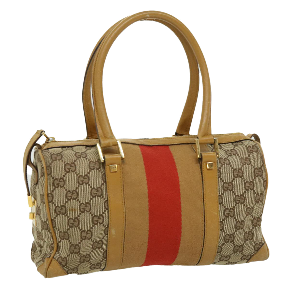 GUCCI GG Canvas Sherry Line Hand Bag Beige Brown Red 0000851001553 Auth ar7441