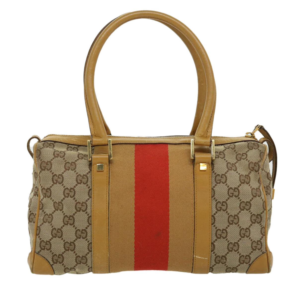 GUCCI GG Canvas Sherry Line Hand Bag Beige Brown Red 0000851001553 Auth ar7441 - 0