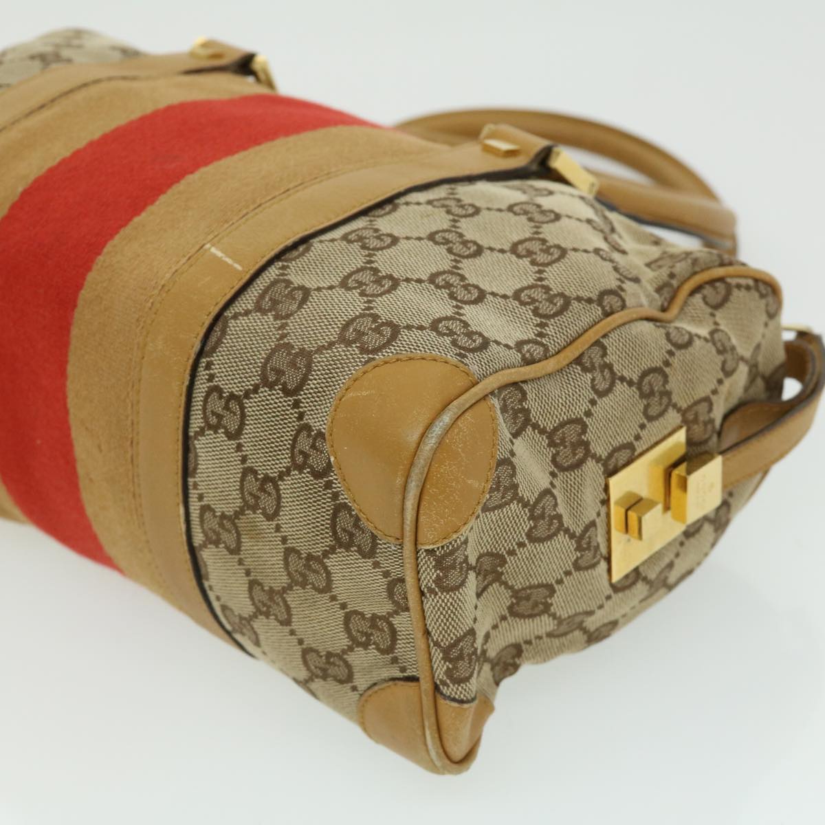 GUCCI GG Canvas Sherry Line Hand Bag Beige Brown Red 0000851001553 Auth ar7441