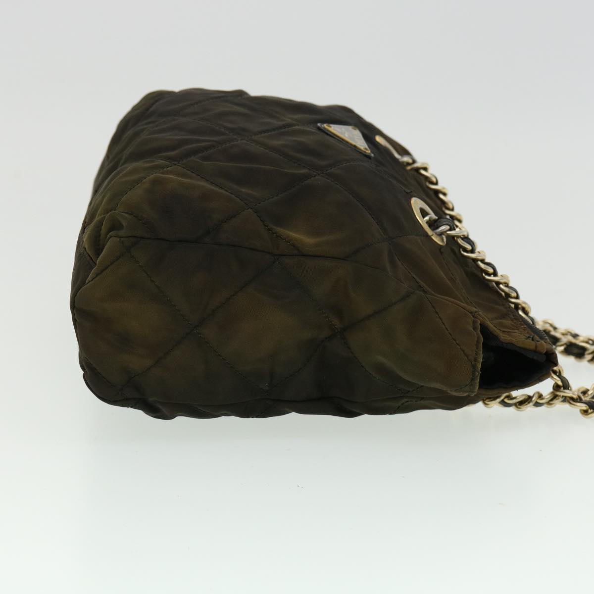 PRADA Quilted Chain Shoulder Bag Nylon Brown Auth ar7474