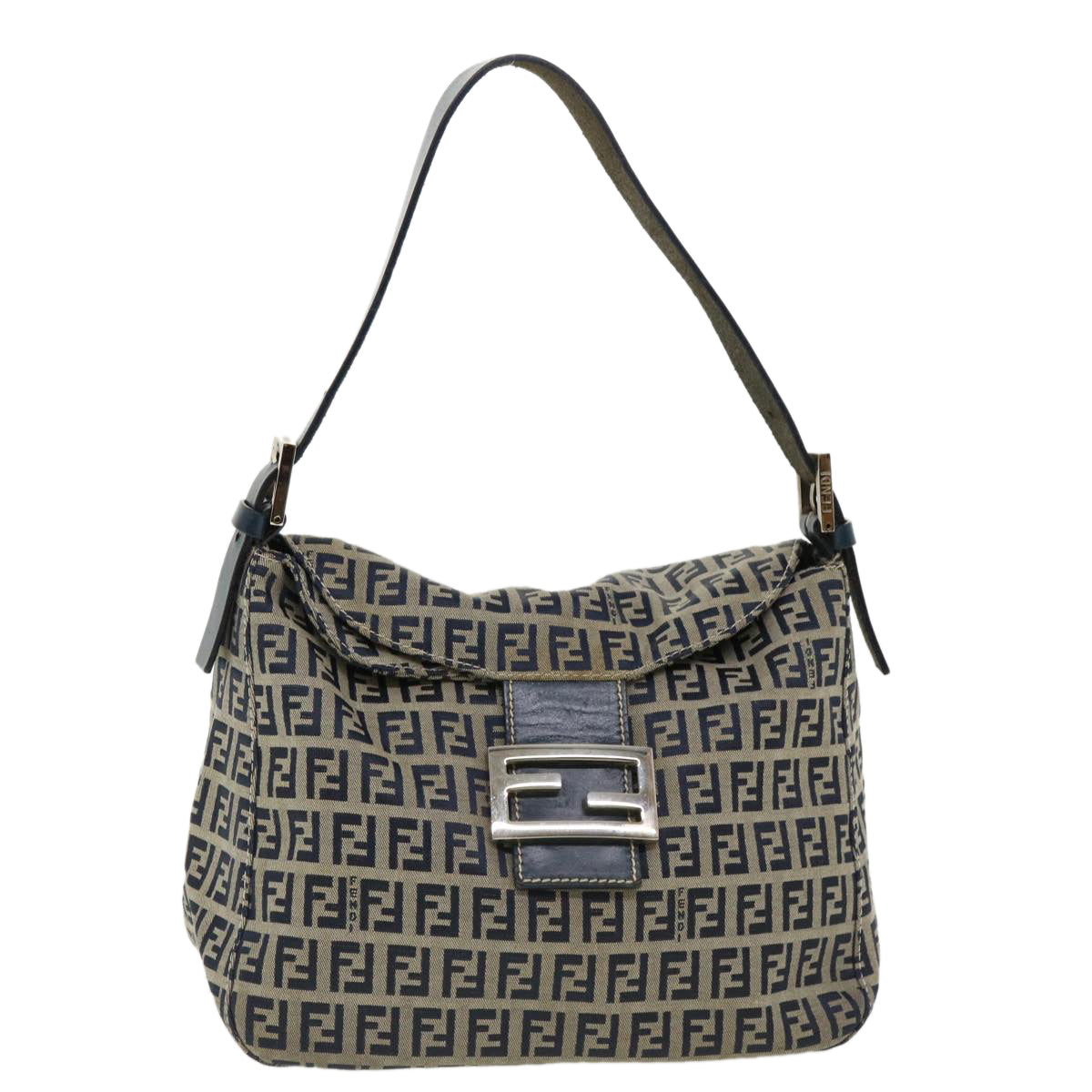 FENDI Zucca Canvas Mamma Baguette Shoulder Bag Navy Auth ar7934