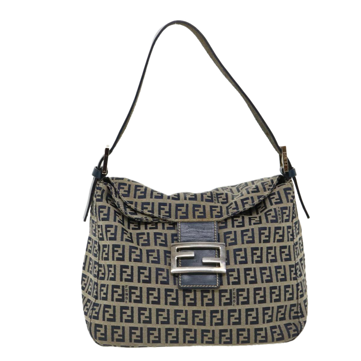 FENDI Zucca Canvas Mamma Baguette Shoulder Bag Navy Auth ar7934