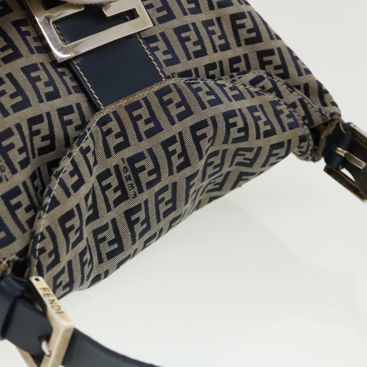 FENDI Zucca Canvas Mamma Baguette Shoulder Bag Navy Auth ar7934