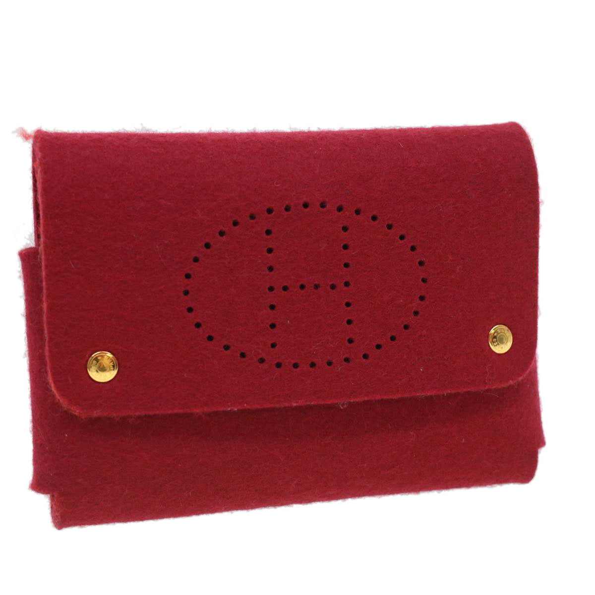HERMES EtuiCartesGM Card Case Wool Red Auth ar8170