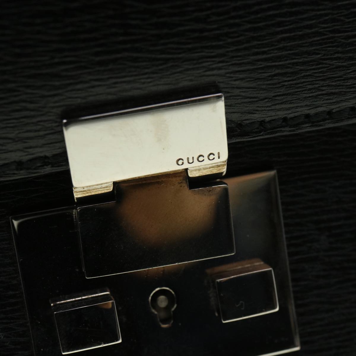 GUCCI Briefcase Leather Black Auth ar8370