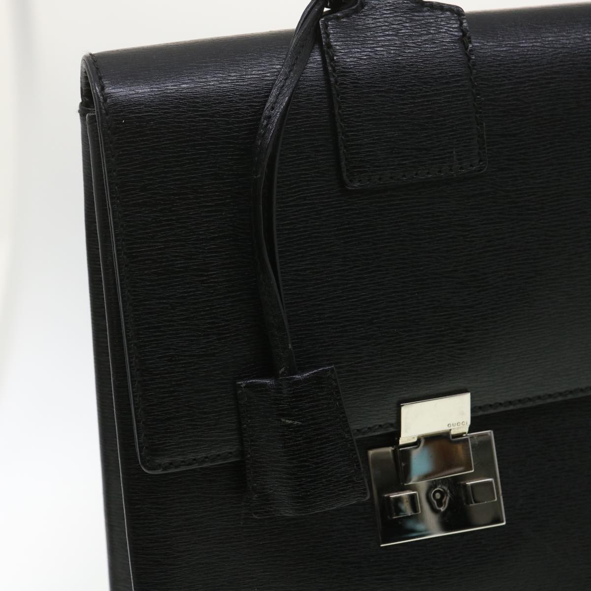 GUCCI Briefcase Leather Black Auth ar8370