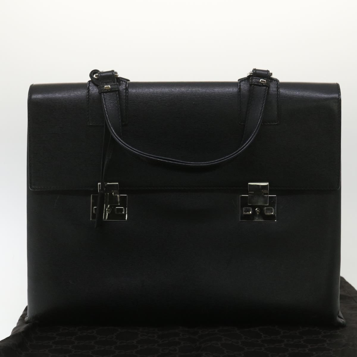 GUCCI Briefcase Leather Black Auth ar8370