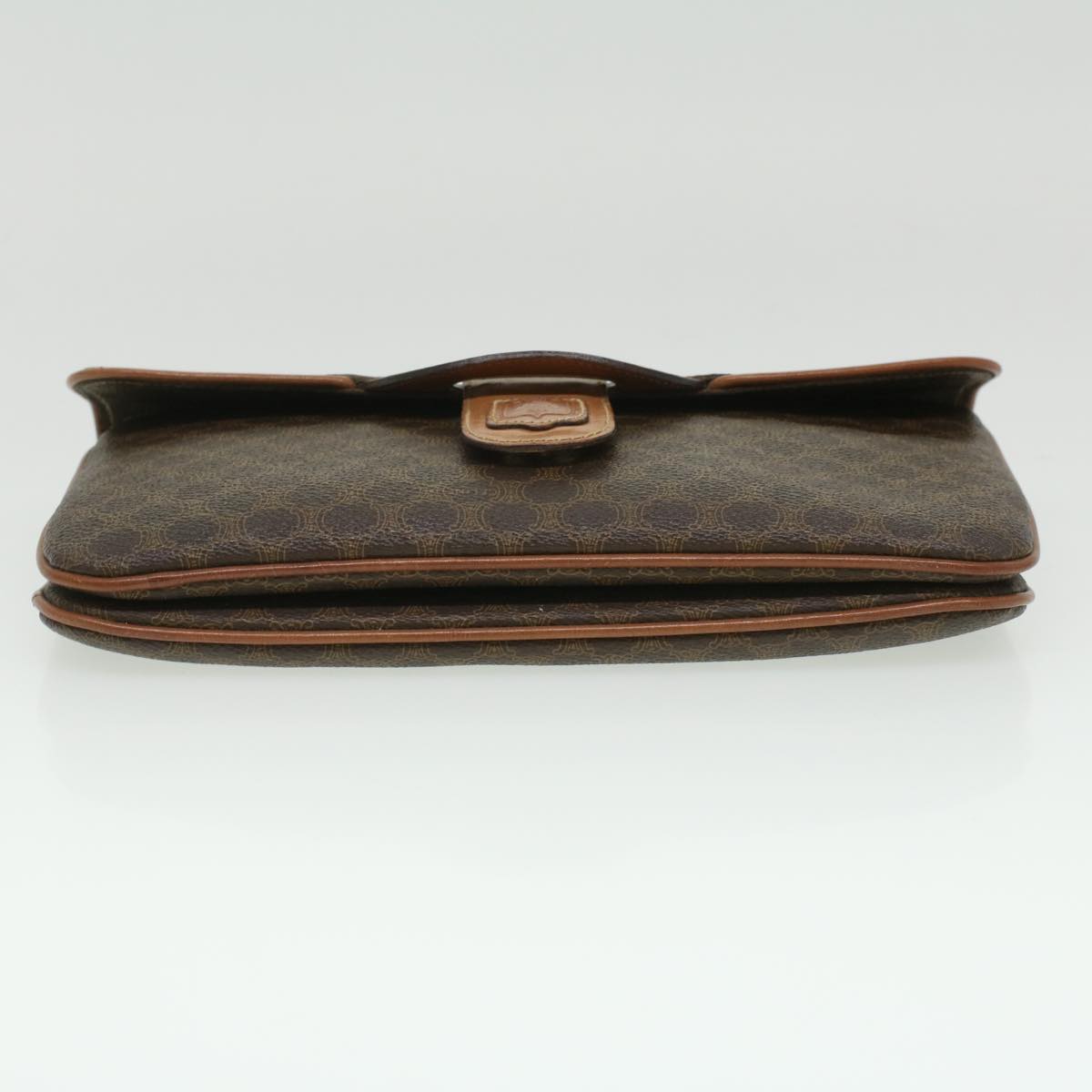 CELINE Macadam Canvas Clutch Bag PVC Leather Brown Auth ar8455