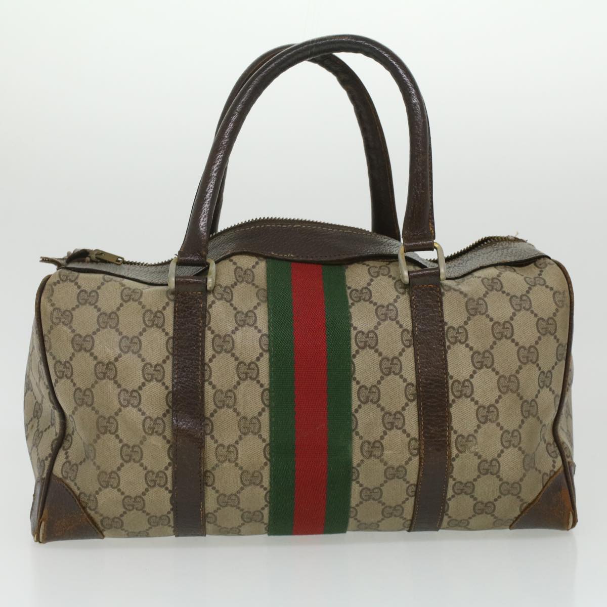 GUCCI GG Canvas Web Sherry Line Hand Bag 2Set Beige Red Green Auth ar8498 - 0