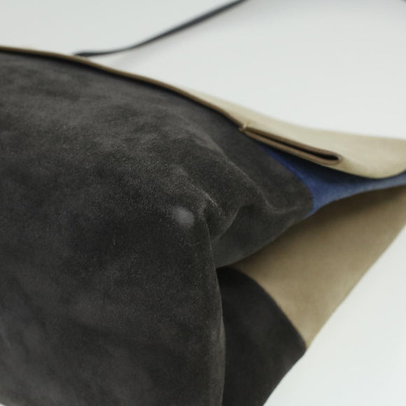 CELINE Shoulder Bag Suede Beige Blue black Auth ar8501