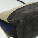CELINE Shoulder Bag Suede Beige Blue black Auth ar8501-17