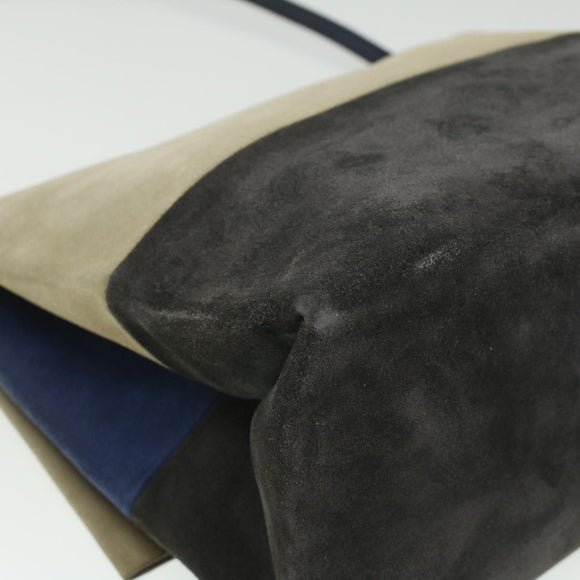 CELINE Shoulder Bag Suede Beige Blue black Auth ar8501