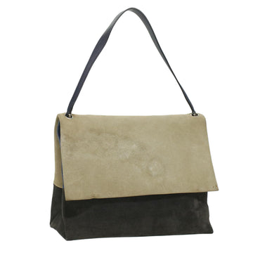 CELINE Shoulder Bag Suede Beige Blue black Auth ar8501