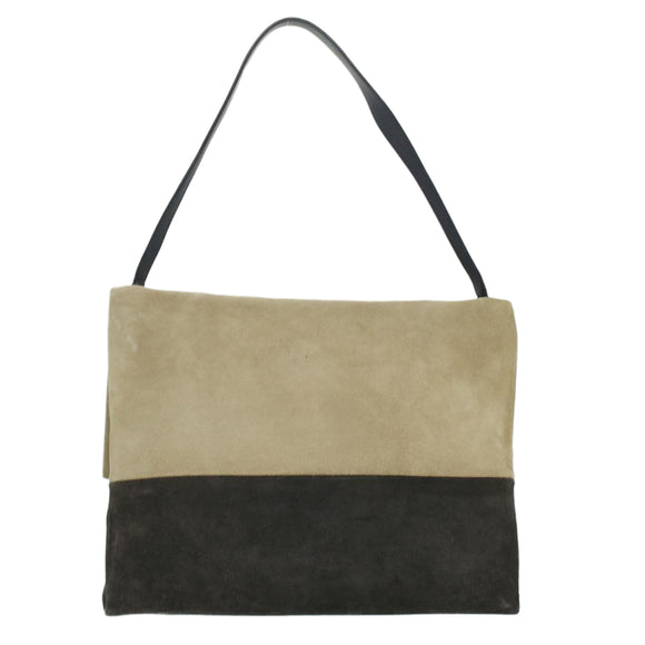 CELINE Shoulder Bag Suede Beige Blue black Auth ar8501