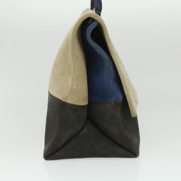 CELINE Shoulder Bag Suede Beige Blue black Auth ar8501
