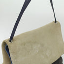 CELINE Shoulder Bag Suede Beige Blue black Auth ar8501-7