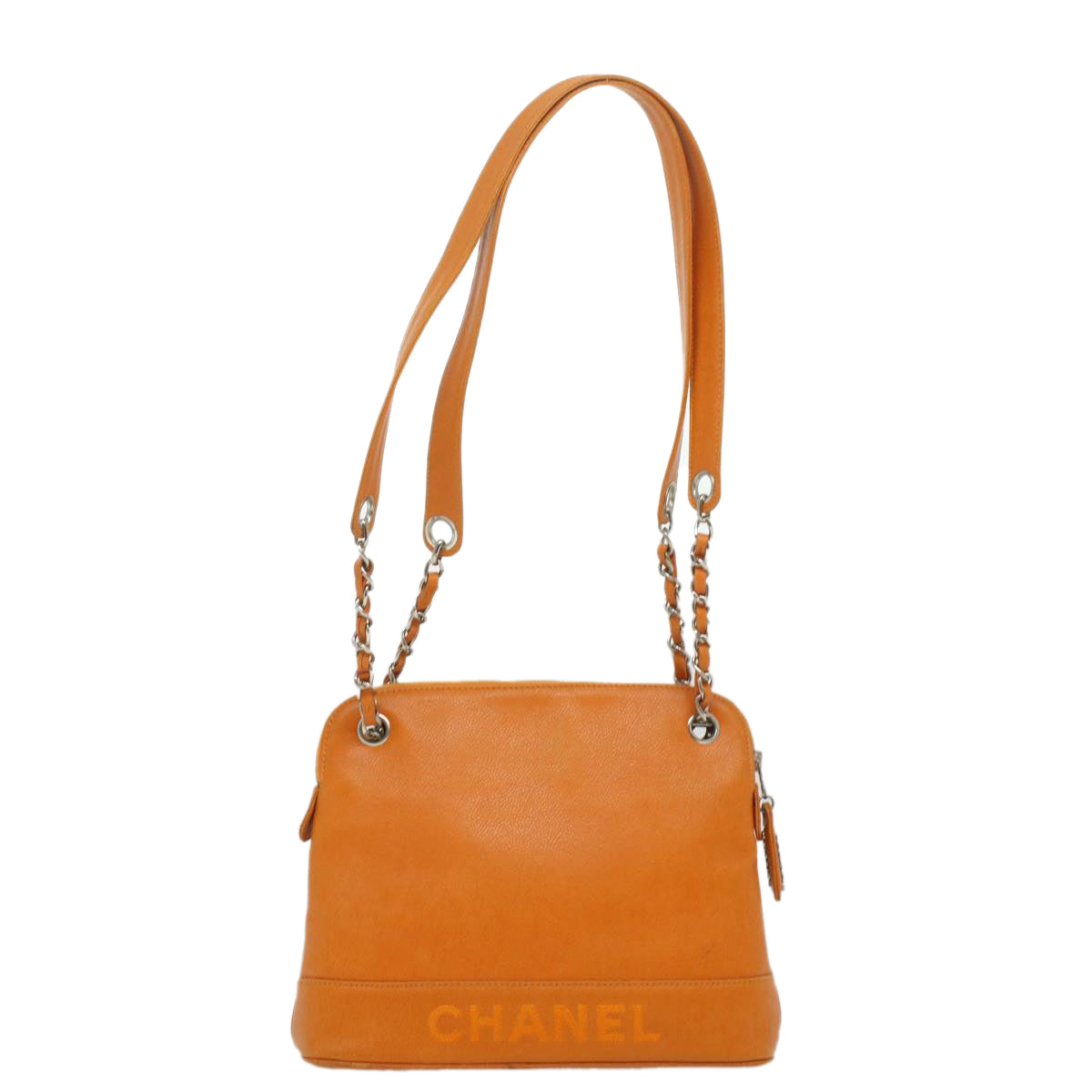 CHANEL Chain Shoulder Bag Caviar Skin Orange CC Auth ar8526 - 0