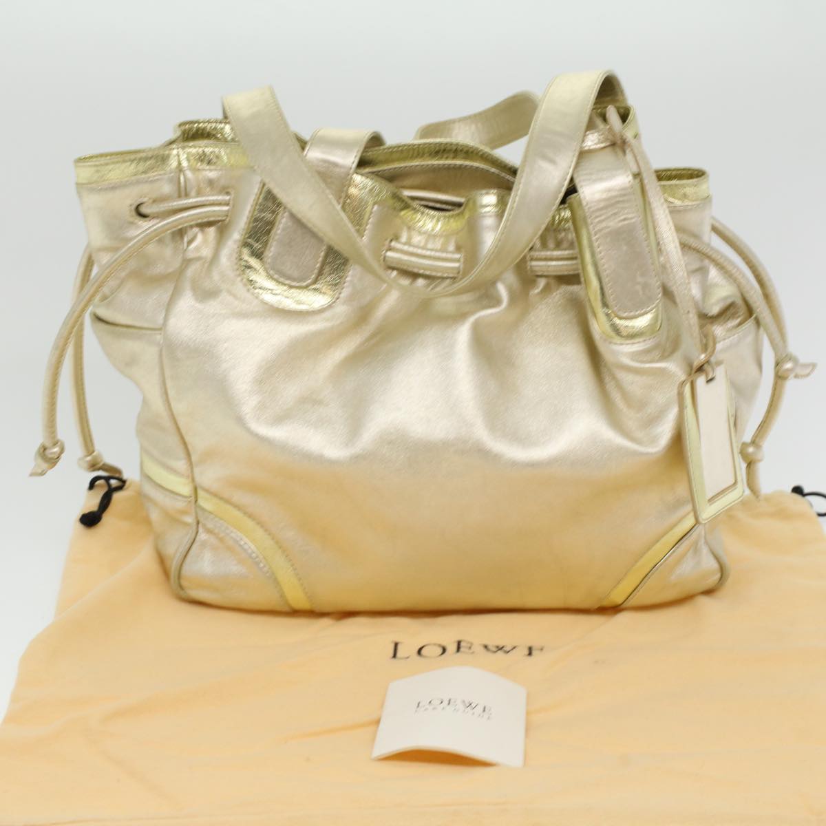 LOEWE Tote Bag Leather Champagne Gold Auth ar8537