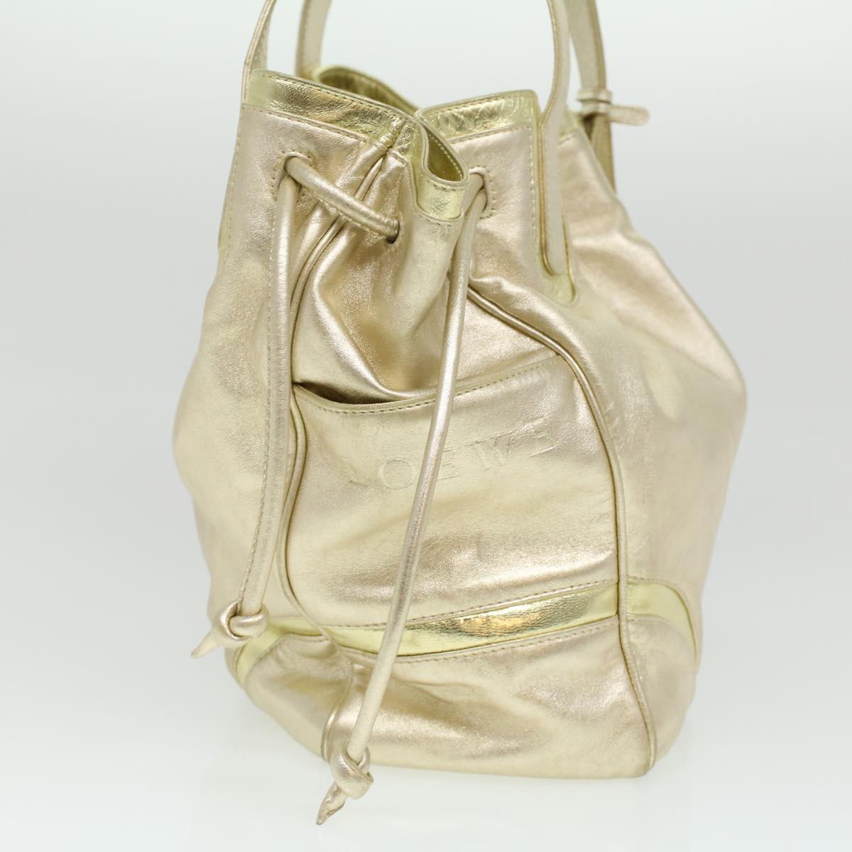 LOEWE Tote Bag Leather Champagne Gold Auth ar8537