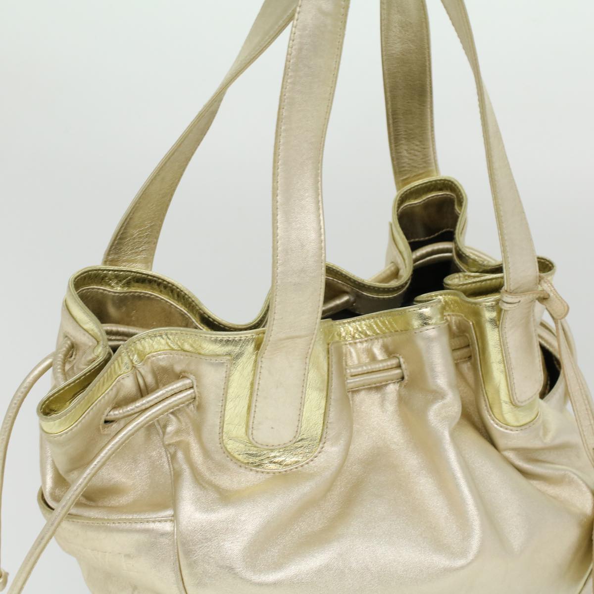 LOEWE Tote Bag Leather Champagne Gold Auth ar8537