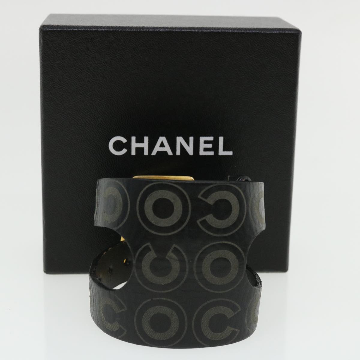 CHANEL Bracelet Leather Black CC Auth ar8579