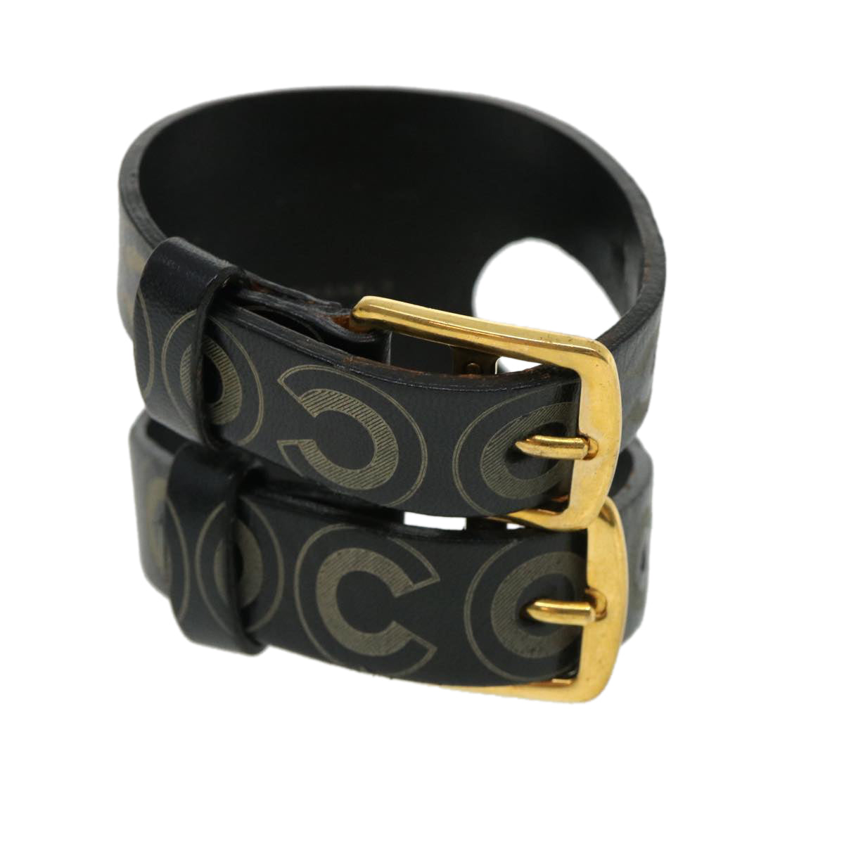 CHANEL Bracelet Leather Black CC Auth ar8579