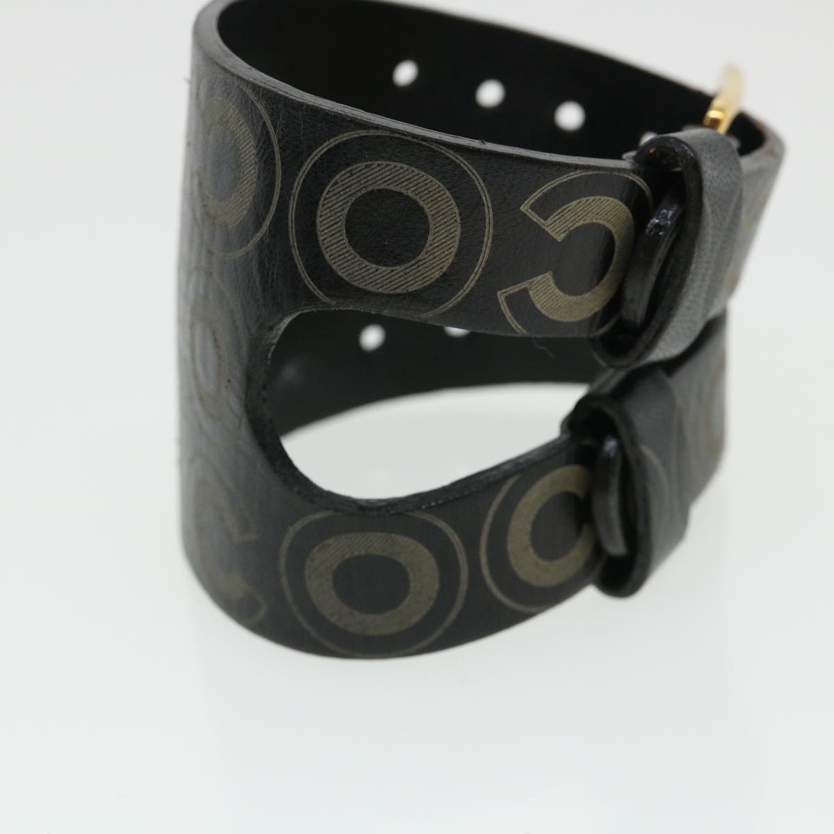 CHANEL Bracelet Leather Black CC Auth ar8579