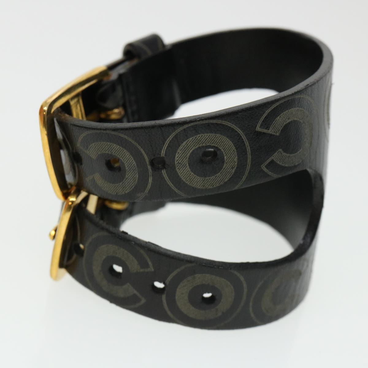 CHANEL Bracelet Leather Black CC Auth ar8579