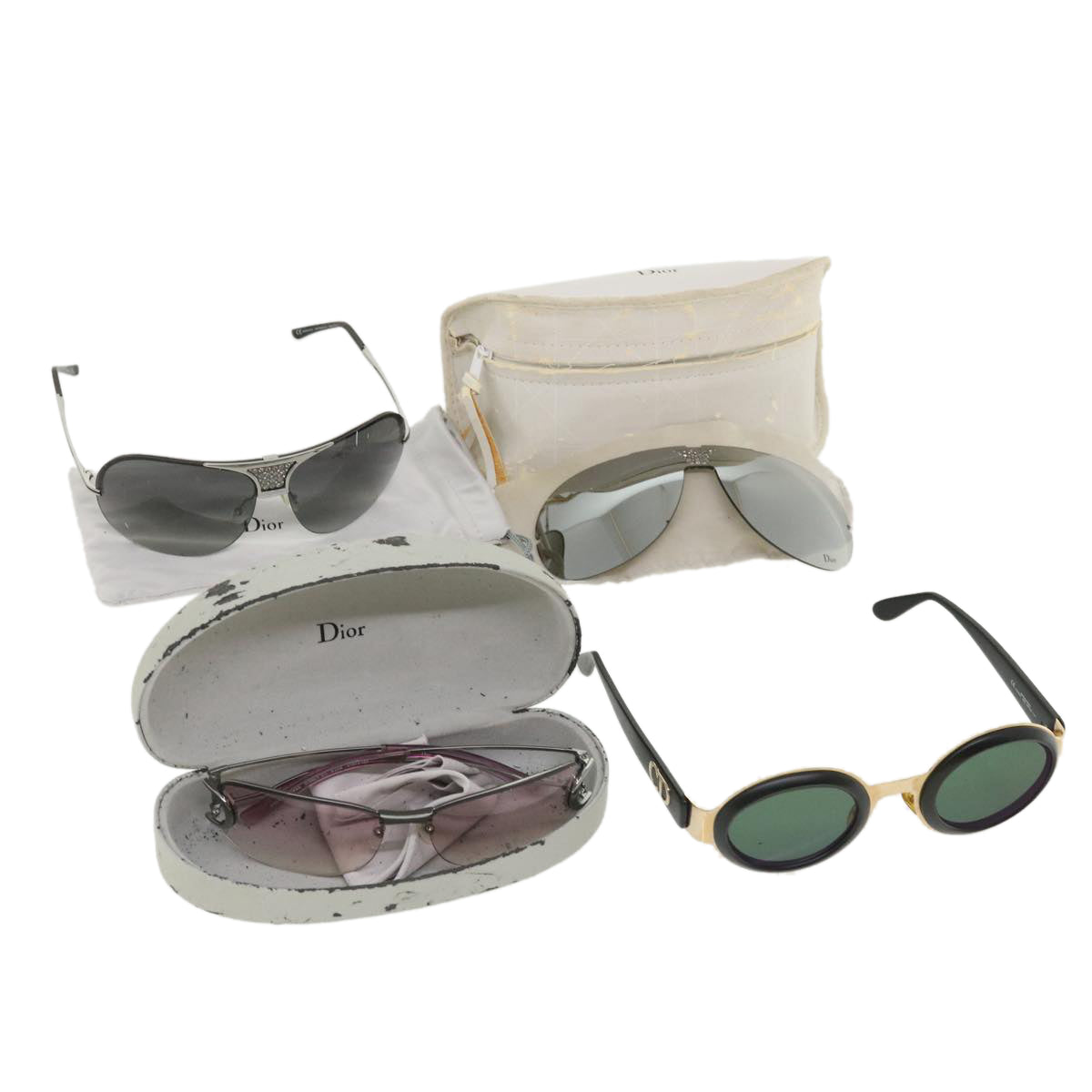 Christian Dior Sunglasses plastic metal 3Set Black Pink Silver Auth ar8611