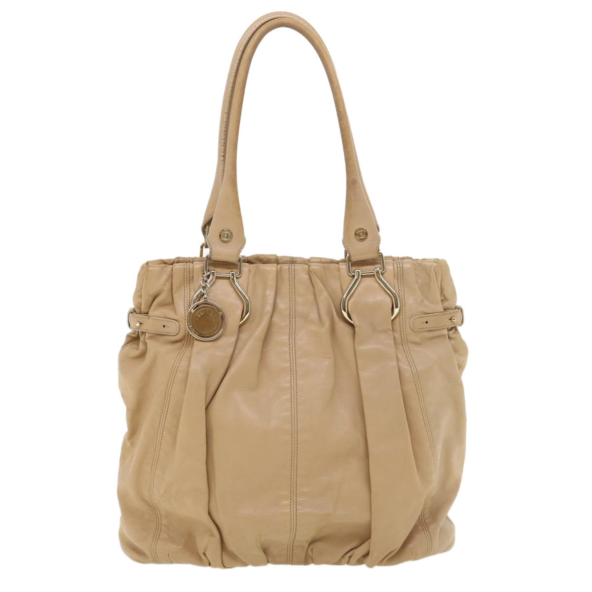CELINE Shoulder Bag Leather Beige Auth ar8683