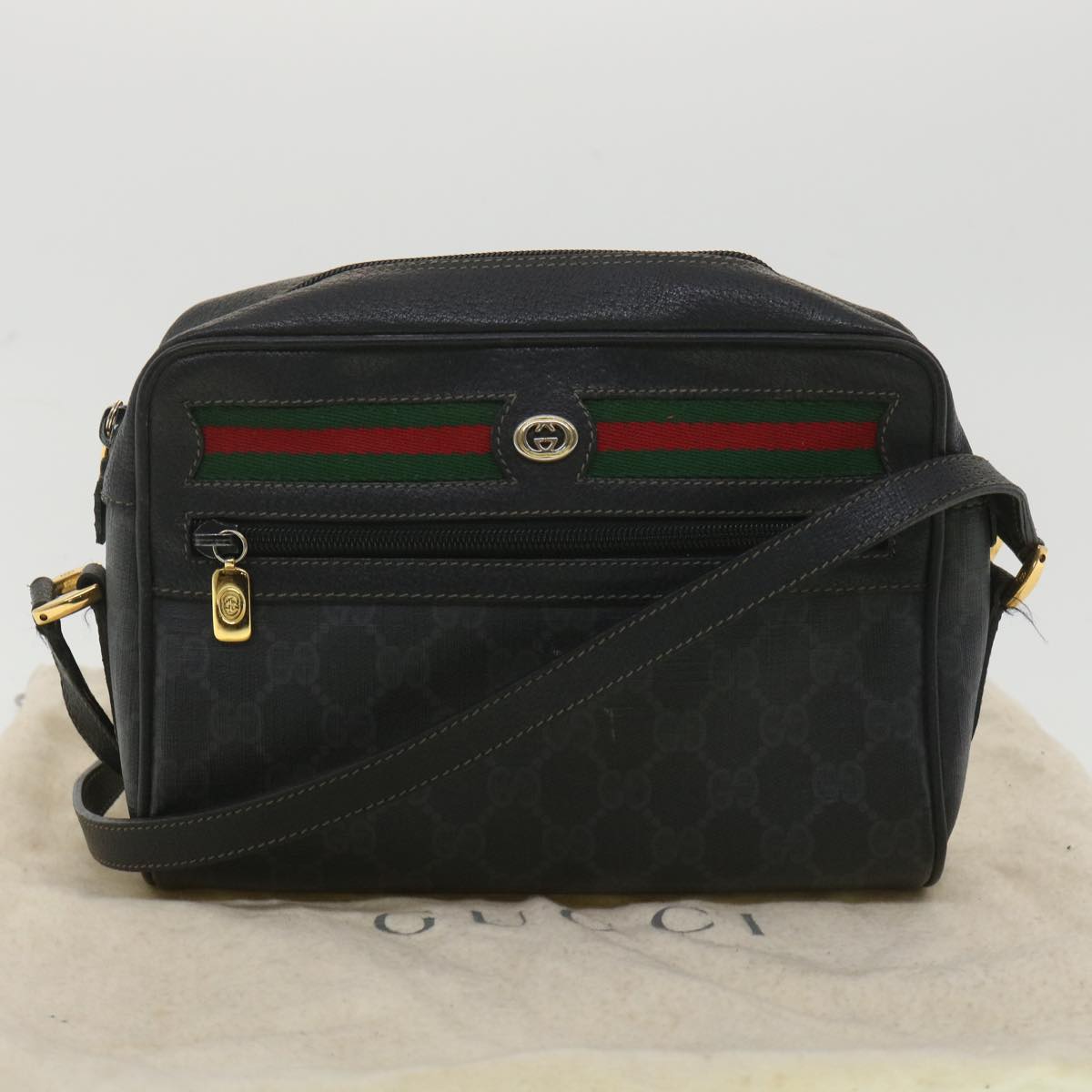 GUCCI GG Canvas Web Sherry Line Shoulder Bag Black Red 119.02.087 Auth ar8721