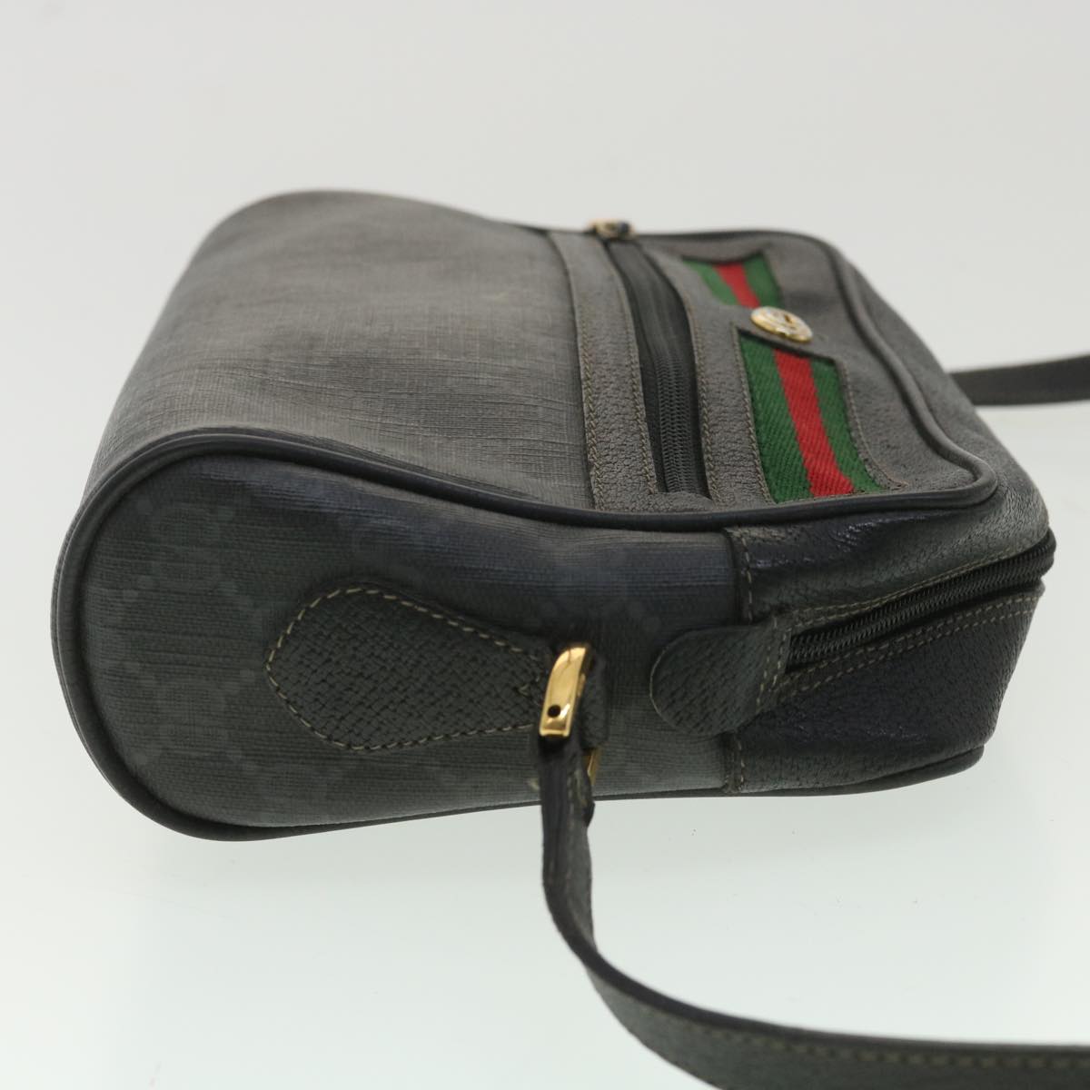 GUCCI GG Canvas Web Sherry Line Shoulder Bag Black Red 119.02.087 Auth ar8721