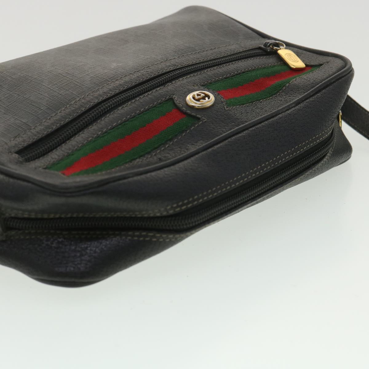 GUCCI GG Canvas Web Sherry Line Shoulder Bag Black Red 119.02.087 Auth ar8721