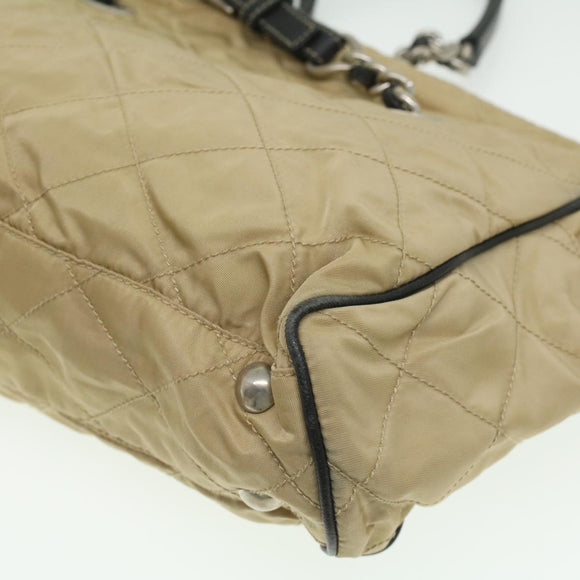 PRADA Quilted Chain Shoulder Bag Nylon Beige Auth ar8728