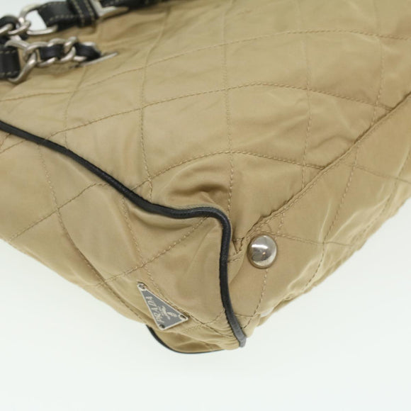 PRADA Quilted Chain Shoulder Bag Nylon Beige Auth ar8728