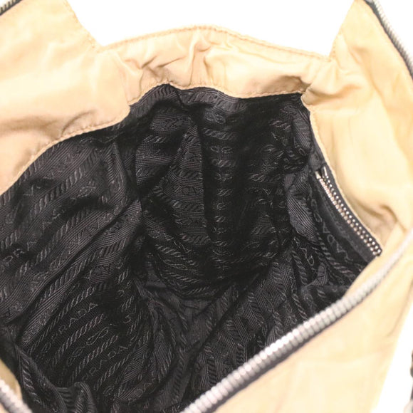 PRADA Quilted Chain Shoulder Bag Nylon Beige Auth ar8728